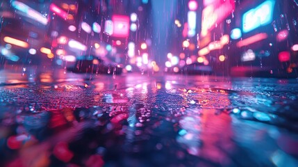 Abstract city lights blurred in the rain