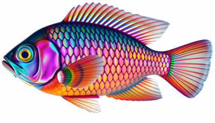 Vibrant Fish Illustration with Intricate Scales and Bright Color Gradients