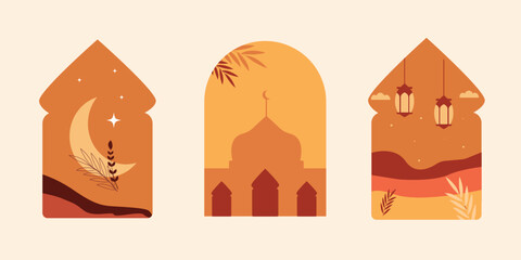 Islamic window set for Ramadan celebration. Vector illustration