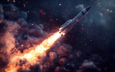 Rocket launch, Space exploration, futuristic concept, cosmic journey