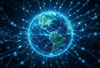 Earth is Surrounded by Connected Network Lines and Points