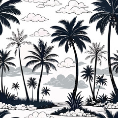 palm tree silhouette tropical-pattern-with-freehand-drawn
