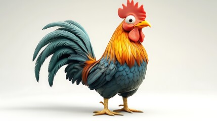 Fototapeta premium Colorful cartoon rooster farmyard digital art playful close-up