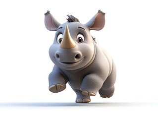 Fototapeta premium Playful cartoon rhinoceros running in white background fun animation