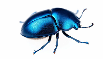 Fototapeta premium Metallic Blue Beetle Walking on White Background Macro Insect Photography