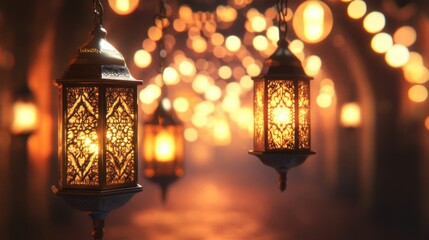 Ornate Lanterns Illuminating a Cozy Atmosphere in Soft Glow