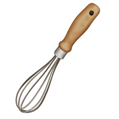 Obraz premium Handheld Whisk Tool with Wooden Handle for Baking and Cooking in Kitchen, Essential Equipment for Chefs and Home Cooks