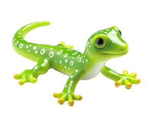 Fototapeta premium Green Gecko Figurine Toy Lizard Reptile Animal Model Cartoon Character with Transparent Background