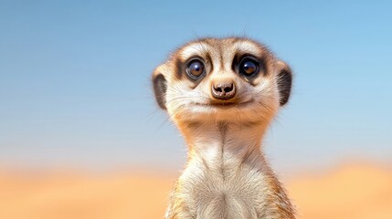 Cute meerkat portrait, desert background, wildlife, nature photography