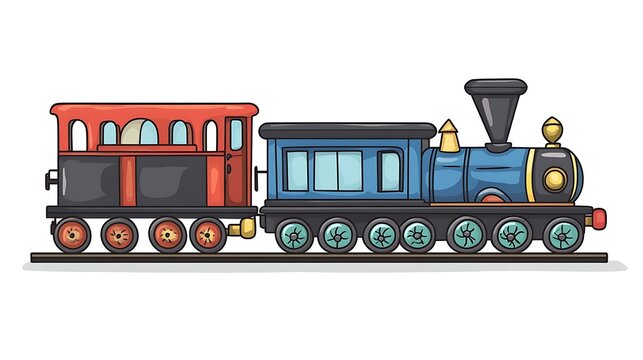 Cute cartoon train clipart, black and white, simple lines, flat design