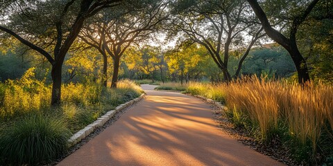 Serene Sunset Stroll: A Golden Path Through a Texas Landscape