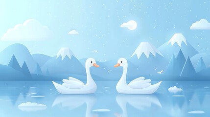 Obraz premium Serene Swans on a Mountain Lake.