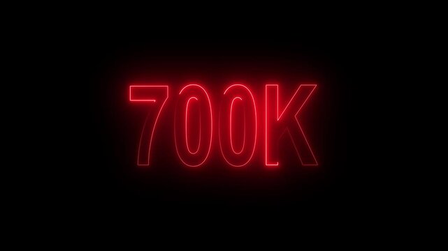 700k animation neon text effect video motion on black background. 700k Followers Celebration text animation.