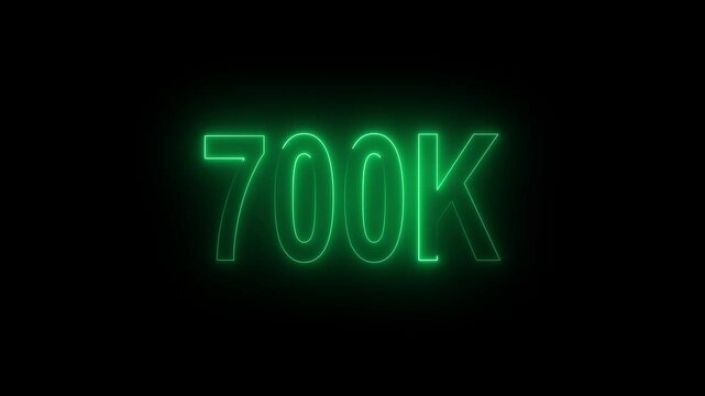 700k animation neon text effect video motion on black background. 700k Followers Celebration text animation.