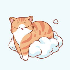 digital illustration of chubby orange tabby cats floating on fluffy clouds in a dreamy, whimsical scene.
