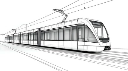 Naklejka premium Outline of a light rail train, black lines on white background