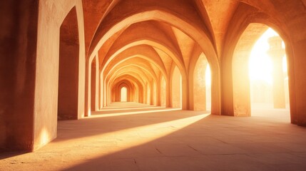 Serene Passageway with Arches Illuminated by Soft Light