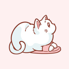 Playful digital illustration of chubby cartoon cats interacting with slippers in funny and adorable ways
