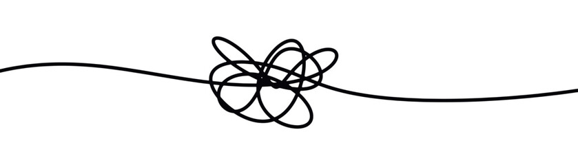 vector drawing of the concept of entanglement and disorderly knot by hand in one continuous line on white background