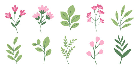 vector hand drawing of a set of colorful flowers in doodle style