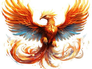 Obraz premium Mystical Firebird in Vibrant Colors with Luminous Flames and Brilliant Feathers Representing Rebirth and Strength