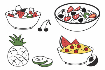 set of Fruit chaat food silhouette vector illustration