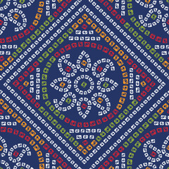 Gujarati Bandhani Seamless pattern on navy background