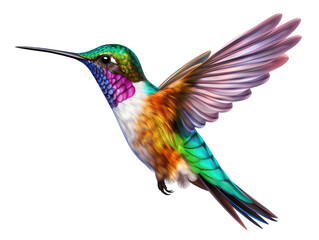 Fototapeta premium Colorful Hummingbird Illustrating Vibrant Feathers and Graceful Movement Against a White Background