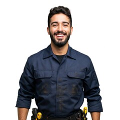 Fototapeta premium Portrait of a smiling mechanic worker, on white background