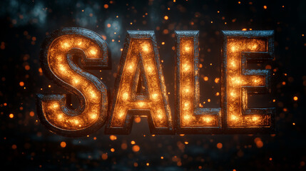 Brightly lit sale sign with glowing letters attracting attention during a promotional event in a retail space