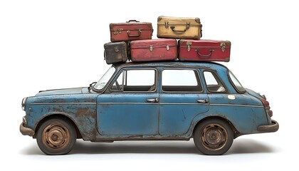 Rusty car with luggage on top