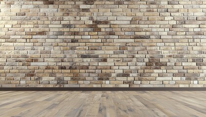 Minimalist 3D space with a decorative brick wall.