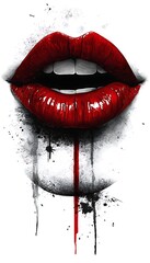 Red Lips, Open Mouth, Abstract Art, Dripping Paint