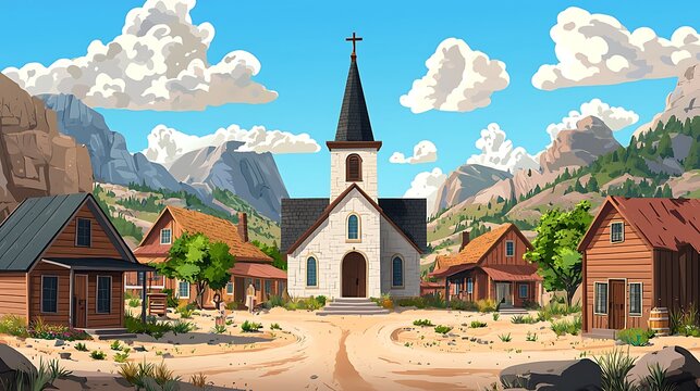 Mountain Town Church and Homes.