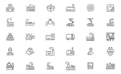 Factory and industrial icons. Related Factory, Manufacturing, Industry simple line icon set vector illustration.