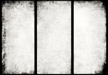 Grunge textures arranged in triptych format with dark borders