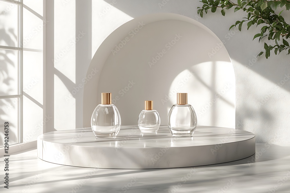 Wall mural Elegant Perfume Bottles Display on Marble