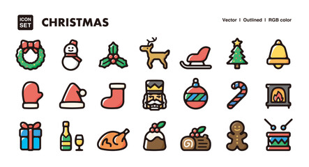 Naklejka premium Christmas illustration icon set.Simple vector outlines, clipart for graphic design.