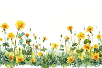 Fototapeta premium Vibrant watercolor dandelion field