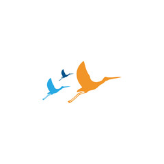Vector stork. Editable flying bird. Long leg bird