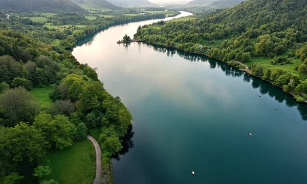 Serene River Winding Through Lush Valley
