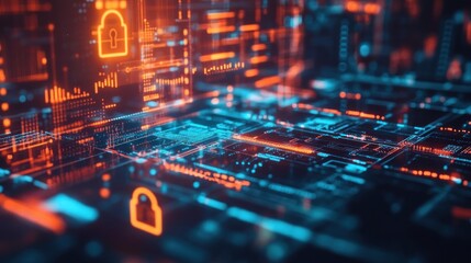 Obraz premium Digital Security Interface with Lock Symbols and Data