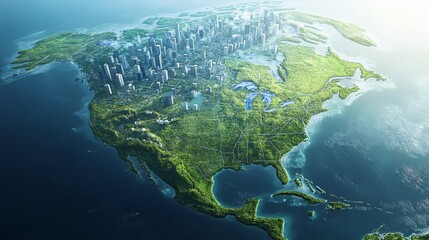 Aerial View of North America Urban Development and Natural Landscape