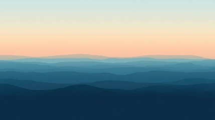Obraz premium Serene Sunset Overlapping Hills with Pastel Sky and Soft Colors