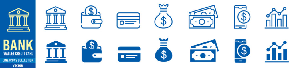 Money bank icon set vector. Editable stroke vector.  © yukipon00