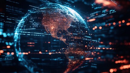 Obraz premium Global Network Digital Earth and Data Streams