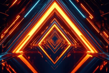 Fototapeta premium Neon Triangular Tunnel with Reflections and Glow