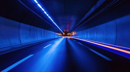 Blue Tunnel with Motion Blur and Light Trails