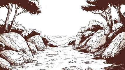 Fototapeta premium Tranquil Landscape with Rocky River and Lush Trees in Nature