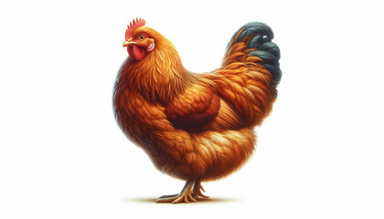 Fototapeta premium Chicken, brown chicken, standing on a white background. Concept of a farmer raising chickens.